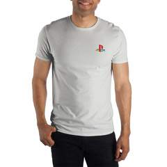 Playstation Logo Speacialty Soft Hand Print Men's White T-Shirt Tee Shirt